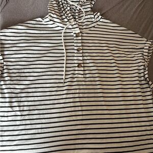SHEIN curve 3x white/black striped hooded top